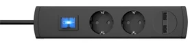 Kopp Steckdosenleiste UNOversal Plus mit Schalter und 2x USB, 2-fach, 1.4m, schwarz