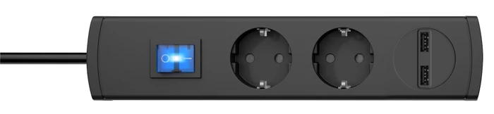 Kopp Steckdosenleiste UNOversal Plus mit Schalter und 2x USB, 2-fach, 1.4m, schwarz