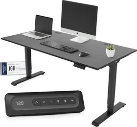 Yaasa Desk Essential elektrisch höhenverstellbarer Sitz-Steh-Schreibtisch 140x80cm dunkelgrau/schwarz