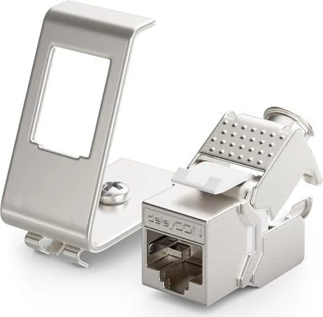 deleyCON Keystone Modul RJ-45 Buchse via Verlegekabel, Cat6a, STP, inkl. 1-Port Hutschienenadapter