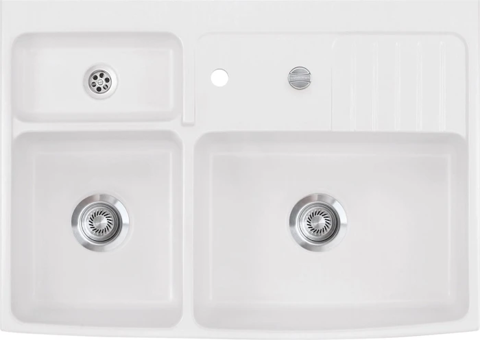 systemceram Centra 90 Becken rechts mit Ablauffernbedienung satin
