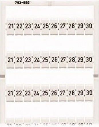 Wago WMB-Beschriftungskarte als Karte bedruckt 21 ... 30 (10x) dehnbar 5 - 5,2 mm Aufdruck waagerecht aufrastbar weiß