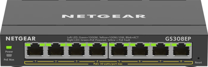 Netgear SOHO GS300 Desktop Gigabit Smart Switch, 8x RJ-45, 62W PoE+