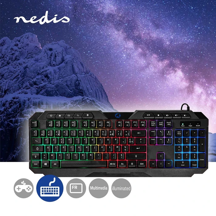 Nedis Gaming Tastatur, LEDs RGB, schwarz, USB, FR