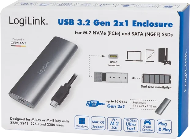 LogiLink externes Gehäuse, M.2 NVMe SSD, USB-C 3.1