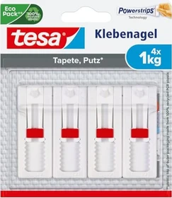 tesa Powerstrips Klebenagel höhenverstellbar Tapete/Putz weiß, 4 Stück