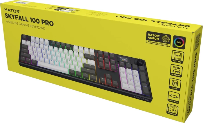 Hator Skyfall 100 Pro Wireless, weiß/schwarz, LEDs RGB, Aurum Vanila Silent, USB/Bluetooth, US