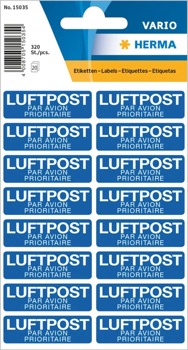 Herma Textetiketten Luftpost, 12x40mm, blau, 5er-Pack (1600 Etiketten)