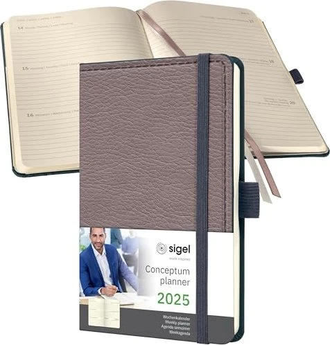 Sigel Conceptum Wochenkalender 2025, A6, Hardcover, taupe, 88 Blatt