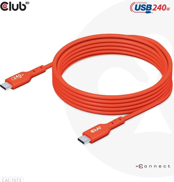 Club 3D USB-C 2.0 Kabel, 480Mb/s, 240W PD EPR, USB-C 2.0 Stecker auf USB-C 2.0 Stecker, 2m