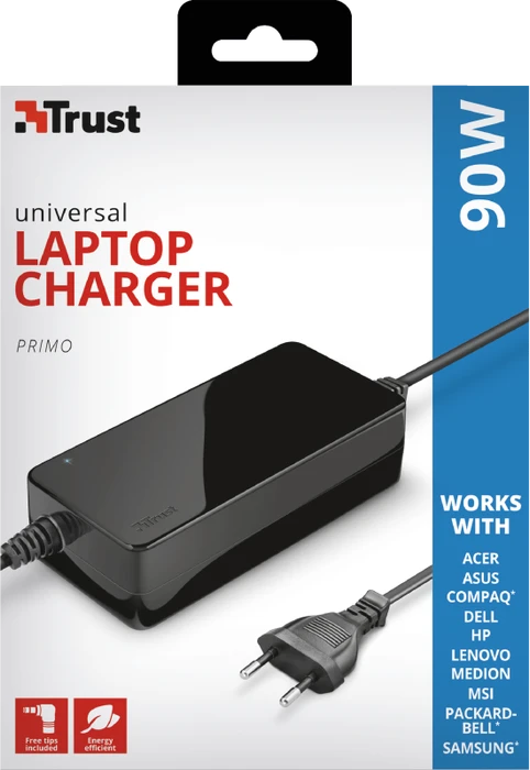 Trust Primo Notebook Power Adapter, Hohlstecker mit Wechseladapter, 90W
