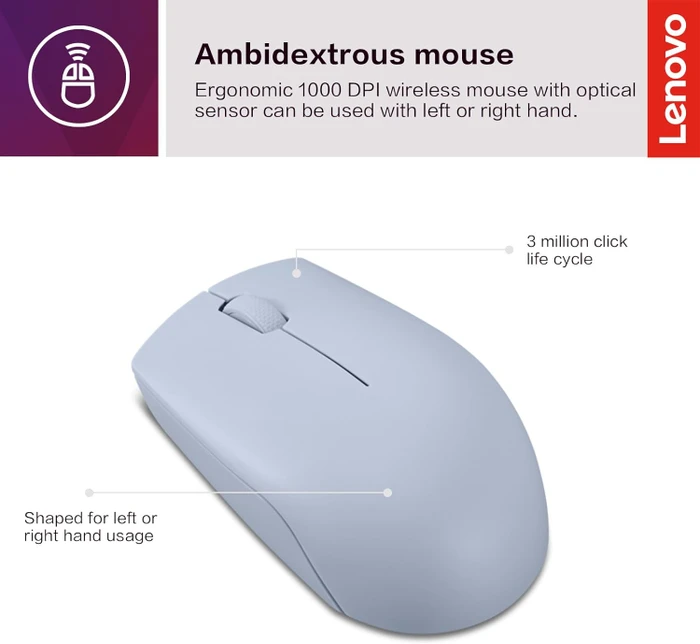 Lenovo 300 Wireless Compact Mouse Frost Blue, USB