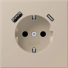Jung Serie LS SCHUKO-Steckdose mit USB-Ladegerät Safety+, ombre naturelle claire