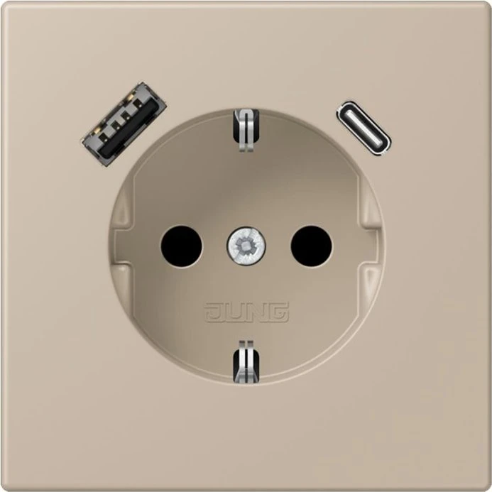 Jung Serie LS SCHUKO-Steckdose mit USB-Ladegerät Safety+, ombre naturelle claire