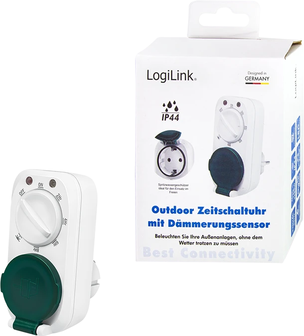 LogiLink analoger Outdoor Zeitschalter mit Dämmerungssensor, IP44, grün/weiß