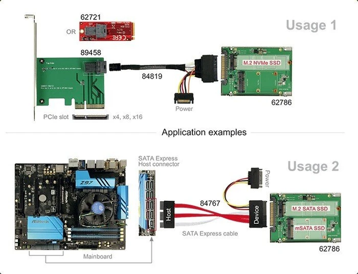 DeLOCK U.2 2.5" -> M.2 PCIe, SATA Express -> M.2 SATA