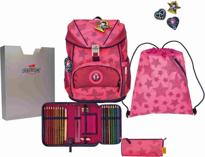 DerDieDas ErgoFlex Exklusiv Superflash Neon Star Schultaschen-Set, 5-tlg.