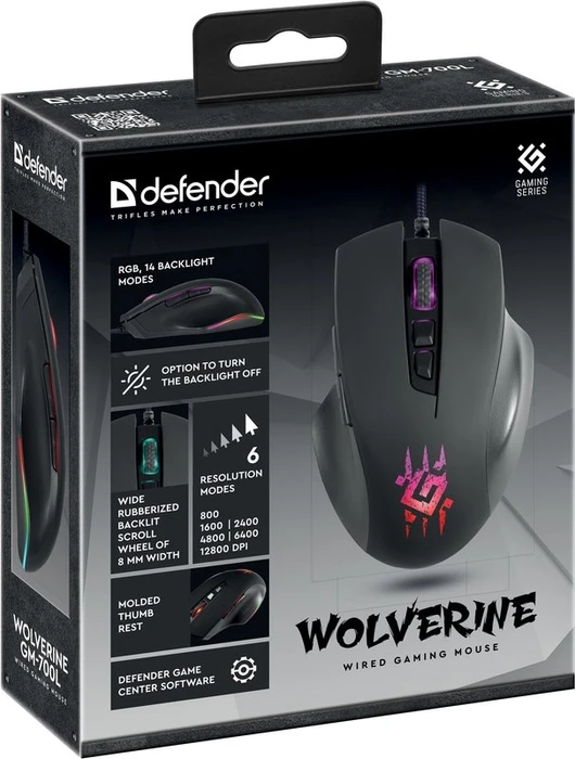Defender Wolverine GM-700L RGB Gaming Mouse schwarz, USB