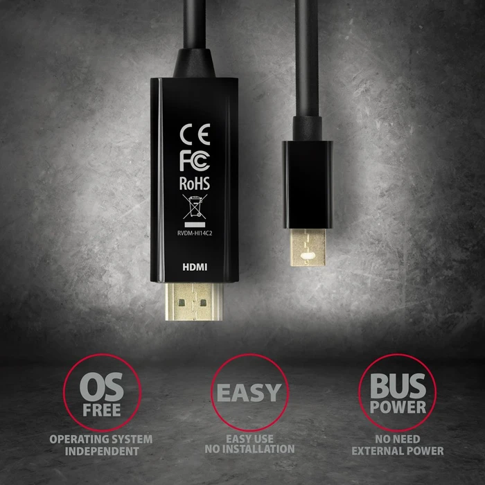 Axagon Mini DisplayPort 1.2/HDMI 1.4b Adapterkabel schwarz, 1.80m