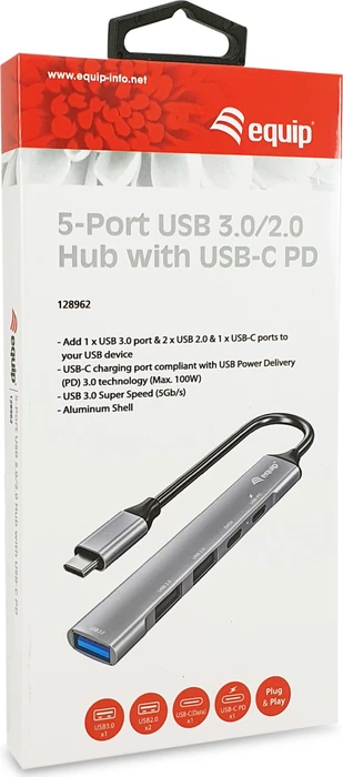 Equip 5-Port USB Hub mit USB-C PD 100W, USB-C 3.0 [Stecker]