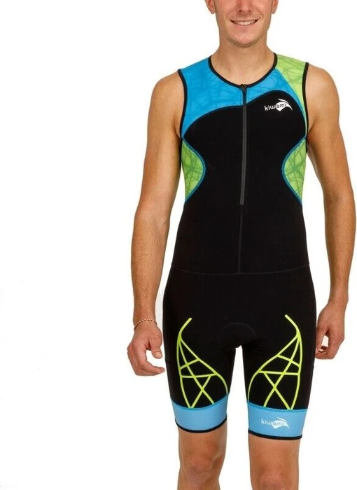 KiWAMi Spider LD1 Trisuit Triathlon Shorty ärmellos black/blue/lime (Herren)