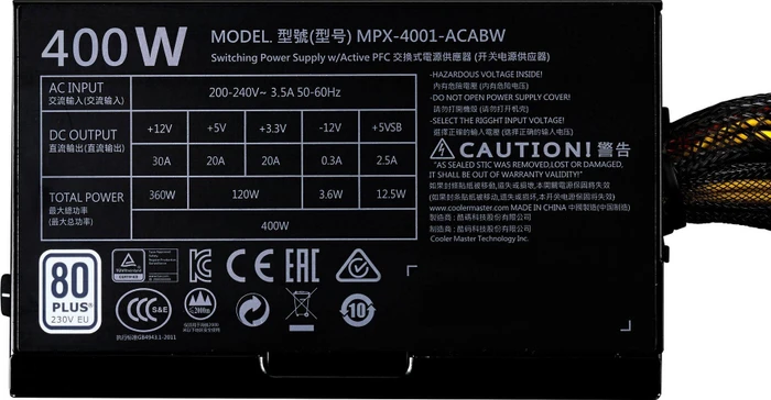 Cooler Master MasterWatt Lite 400W, ATX 2.31