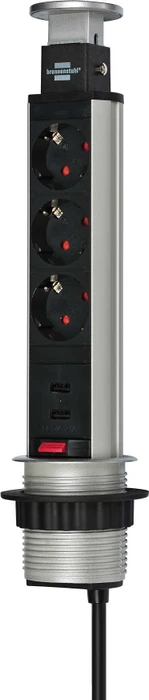 Brennenstuhl Tower Power Tisch-Steckdosenleiste, 3-fach, 2x USB, 2m