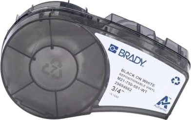 Brady Repositionable Vinyl Beschriftungsband, 19.1mm, schwarz/weiß