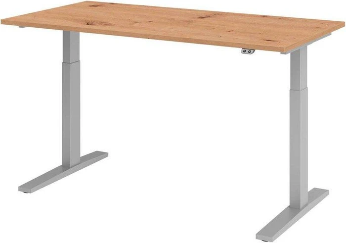 Hammerbacher Ergonomic Aktiv XMKA16 elektrisch höhenverstellbarer Sitz-Steh-Schreibtisch 160x80cm Asteiche/silber