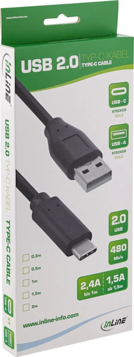 InLine USB 2.0 Kabel, USB-A 2.0 [Stecker] auf USB-C 2.0 [Stecker], 0.3m