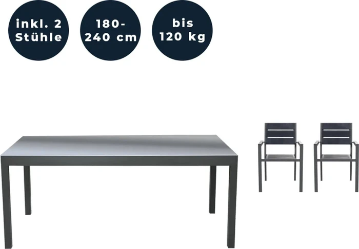 Home Deluxe Sol Madera Gartenmöbel-Set anthrazit, 3-tlg.