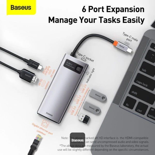 Baseus Metal Gleam 6-in-1 Hub, USB-C 3.0 [Stecker]