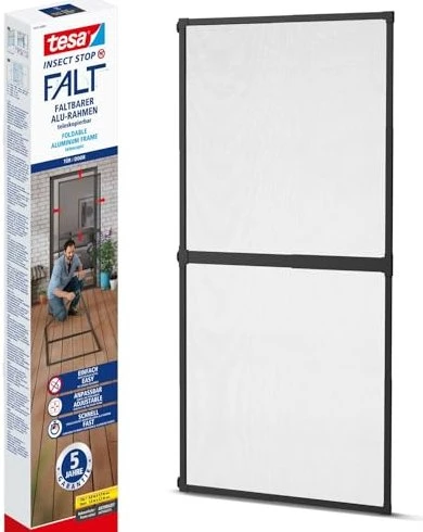 tesa Insect Stop FALT Faltbarer Aluminiumrahmen mit Tür-Fliegengitter anthrazit