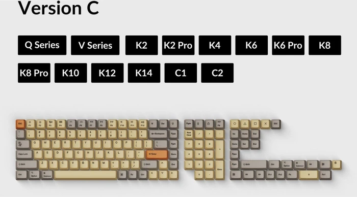 Keychron OEM Dye-Sub Full Set Keycap-Set Wheat Gray - Version C, Kunststoff (PBT), Wheat Gray, gelb/grau/beige, 137 Tasten, ANSI-US