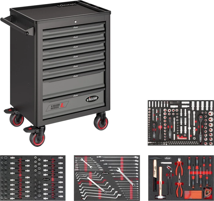 Vigor 1000 Werkzeugwagen bestückt inkl. 317-tlg. Zubehör