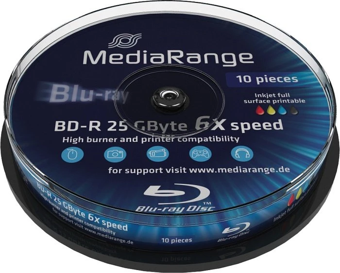 MediaRange BD-R 25GB, 6x, 10er Spindel, printable