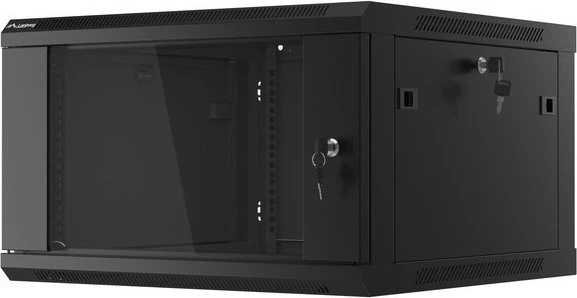 Lanberg 19" Wandschrank 6HE, hängend, Flat Pack, Glastür, IP20, RAL 9004, 600mm tief