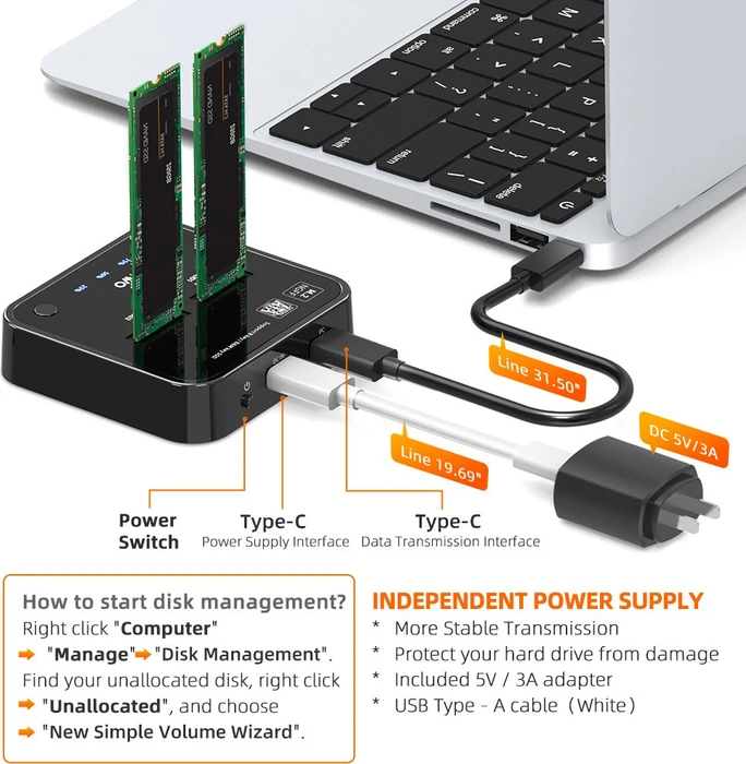 MAIWO M.2 SATA Dockingstation mit Klon-Funktion, USB-C 3.0 (verschiedene Markenbezeichnungen)