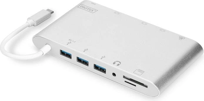 Digitus Universal Docking Station silber, Multiport, USB-Hub, Dual-Slot-Cardreader, USB-C 3.0 [Stecker]