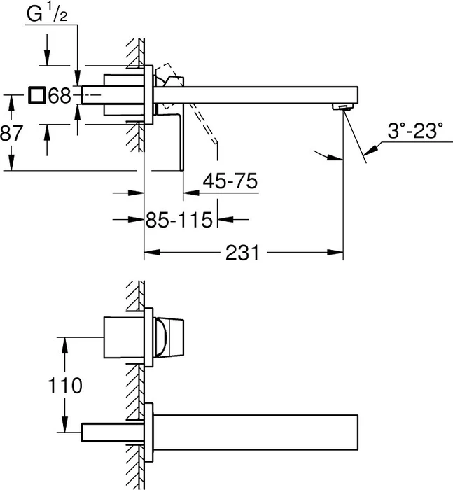 Grohe Eurocube 2-Loch-Waschtischbatterie supersteel