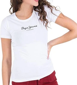 Pepe Jeans Logodruck Slim Fit T-Shirt kurzarm weiß (Damen)