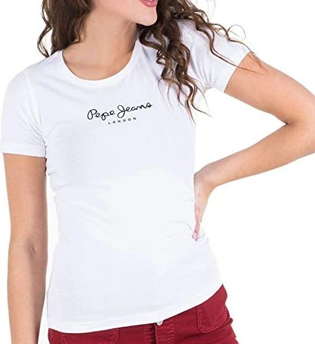 Pepe Jeans Logodruck Slim Fit T-Shirt kurzarm weiß (Damen)