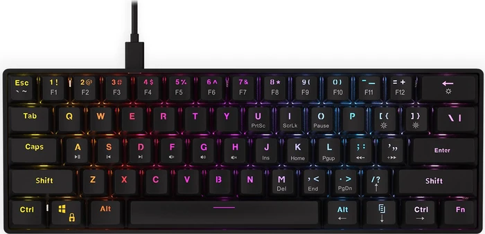 Krux Qara 60%, schwarz, LEDs RGB, Outemu Red, USB, US