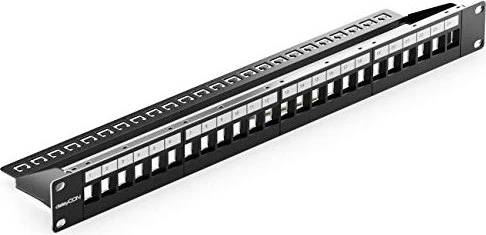 deleyCON Patchpanel für Keystone Module 19", 1HE, 24-Port, 19", 1HE, schwarz