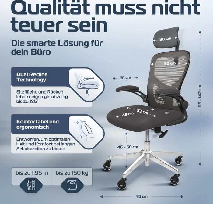 Clouvou SmartSeat Bürostuhl, anthrazit