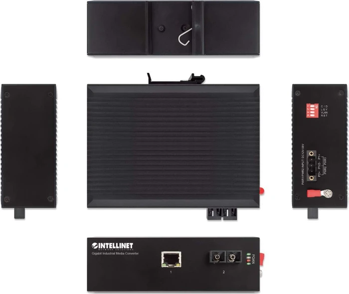Intellinet Industrial Railmount Gigabit Media Converter, RJ-45, SC-Duplex SM 20km