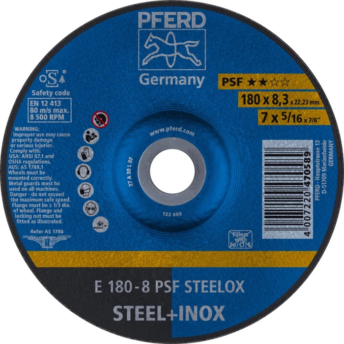 Pferd E 180-8 PSF STEELOX Schleifscheibe, 180x8.3x22.23mm, 10 Stück