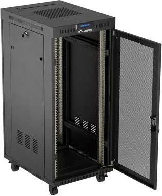 Lanberg 19" Rackschrank 27HE, LCD, freistehend, Flat Pack, V2, Gitternetztür, IP20, RAL 9004, 800mm tief