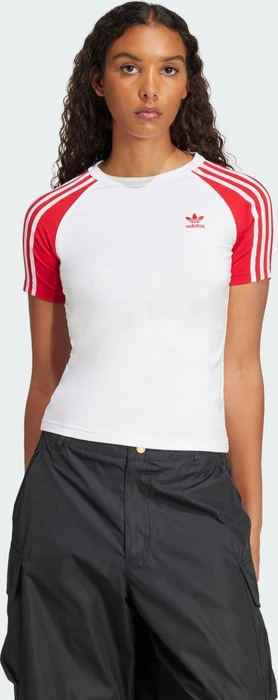 adidas Adicolor 3-Streifen Raglan Slim T-Shirt kurzarm white/better scarlet (Damen)