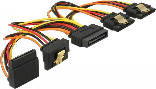 DeLOCK 15-Pin SATA Strom Stecker auf 4x 15-Pin SATA Strom Buchse, Adapterkabel, 2x gewinkelt, 15cm